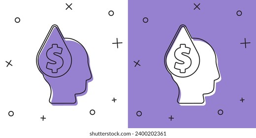 Set Oil drop with dollar symbol icon isolated on white and purple background. Oil price. Oil and petroleum industry.  Vector