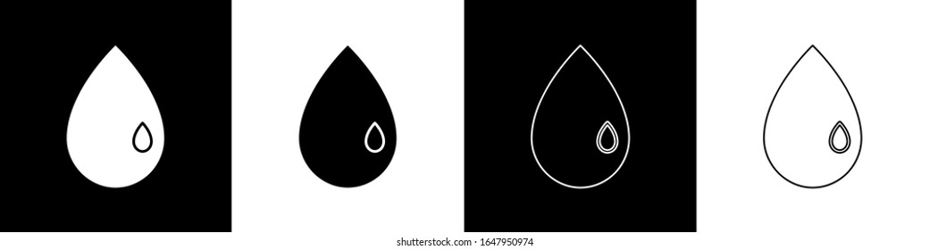 Set Oil drop icon einzeln auf schwarz-weißem Hintergrund. Vektorillustration-Illustration