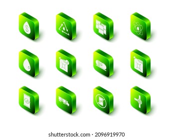Ponga la gota de aceite con reciclador, aceite de barril, átomo, cartucho de gasolina, tuberías y válvula industriales, construcción industrial de fábricas, icono de camión sin barril y cisterna. Vector