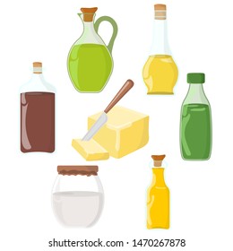 Set of Oil, Fat, Butter Icon. Food label, logo for Web and Banners. Cartoon Vector Illustration.