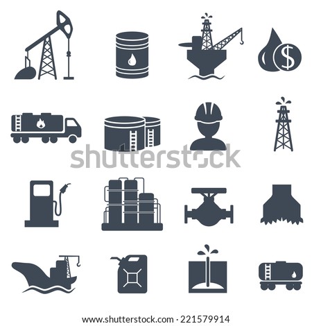 Set of oil and gas grey icons on white background. Petroleum industry vector illustration