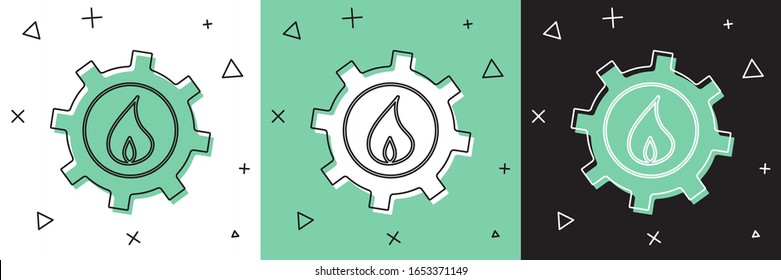 Set Oil and gas industrial factory building icon isolated on white and green, black background.  Vector Illustration