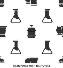 Set Oil and gas industrial factory building, Propane gas tank and Test tube and flask on seamless pattern. Vector