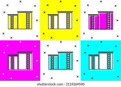 Set Oil and gas industrial factory building icon isolated on color background.  Vector Illustration