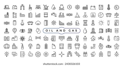 Set of oil and gas industry Icons. Simple line art style icons pack. Thin line web icon set.