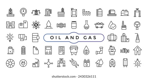 Set of oil and gas industry Icons. Simple line art style icons pack. Thin line web icon set.