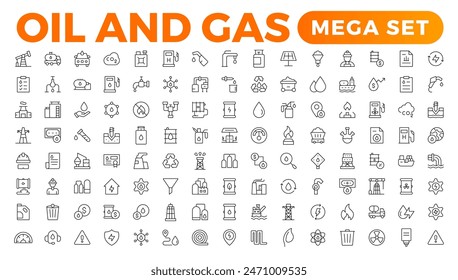 Set of Oil Gas Industry Line Icons. Contains such Icons as Gas Station, Oil Factories, Transportation, and more. line icon set.