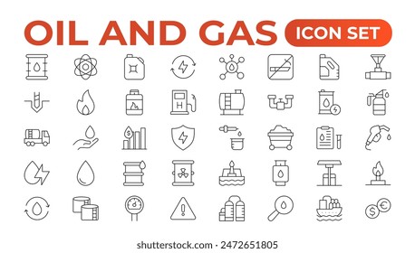 Set of Oil Gas Industry Line Icons. Contains such Icons as Gas Station, Oil Factories, Transportation, and more. line icon set.