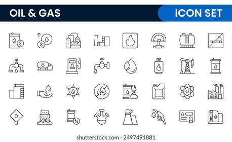 Set of Oil Gas Industry Line Icons. Contains such Icons as Gas Station, Oil Factories, Transportation, and more. line icon set.