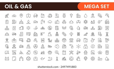 Set of Oil Gas Industry Line Icons. Contains such Icons as Gas Station, Oil Factories, Transportation, and more. line icon set.