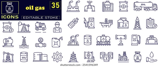 Set of Oil Gas Industry Line Icons. Contains such Icons as Gas Station icons .