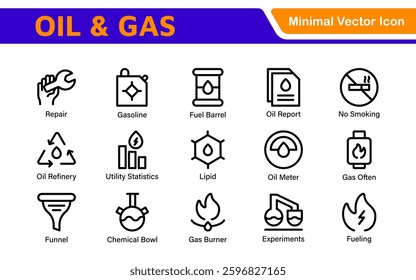 Set of Oil Gas Industry Line Icons. Contains such Icons as Gas Station, Oil Factories, Transportation, and more. line icon set.