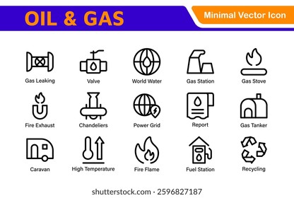 Set of Oil Gas Industry Line Icons. Contains such Icons as Gas Station, Oil Factories, Transportation, and more. line icon set.