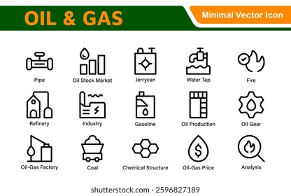 Set of Oil Gas Industry Line Icons. Contains such Icons as Gas Station, Oil Factories, Transportation, and more. line icon set.