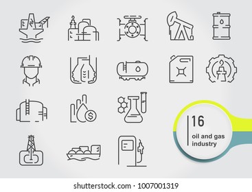 Set of oil and gas line thin icons. Petroleum industry vector illustration