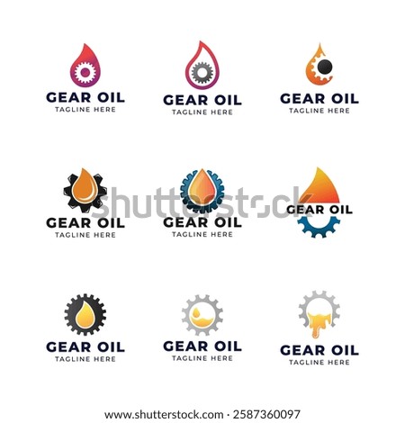 Set of Oil and gear icon logo design. Oil drop with cog wheel icon logo design.