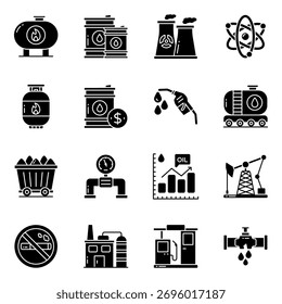 Set von Solid Icons der Ölindustrie