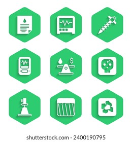 Set Oil money, Ground, Gold nugget, Archeology, Tacheometer, theodolite, Seismograph, Construction jackhammer and drop document icon. Vector