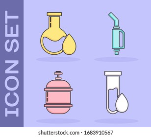 Set Oil petrol test tube, Oil petrol test tube, Propane gas tank and Gasoline pump nozzle icon. Vector