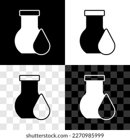 Set Oil petrol test tube icon isolated on black and white, transparent background.  Vector