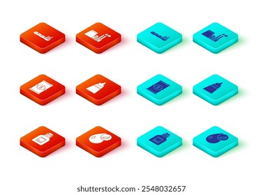 Set Oil petrol test tube, Bio fuel, Barrel oil with dollar, rig fire, industrial factory building and tanker ship icon. Vector