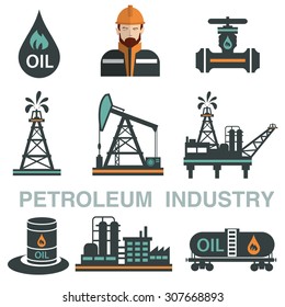 Set of  Oil or Petroleum Vector Flat Icons