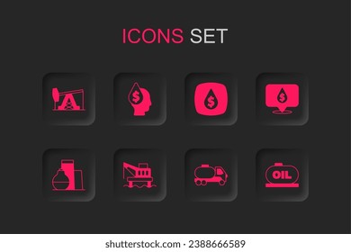 Set Oil platform in the sea, drop with dollar symbol, pump pump jack, Tanker truck, tank storage,  and  icon. Vector
