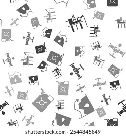 Set Oil platform in the sea, Drop in crude oil price, Broken pipe with leaking water and Canister for motor oil on seamless pattern. Vector