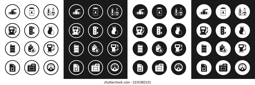 Ölplattform im Meer, Tankstelle, Benzin, Metallrohre und -ventil, Benzinprüfrohr, Barrel Öl und Icon. Vektorgrafik