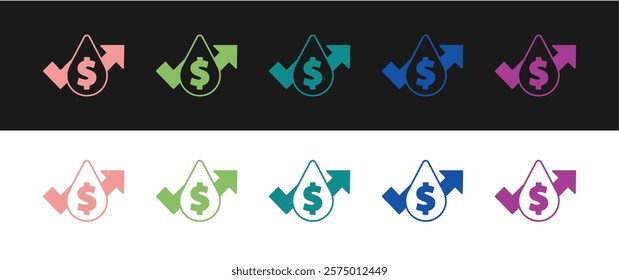 Set Oil price increase icon isolated on black and white background. Oil industry crisis concept.  Vector