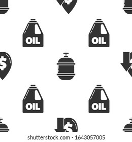 Set Oil price increase, Propane gas tank and Canister for motor machine oil on seamless pattern. Vector