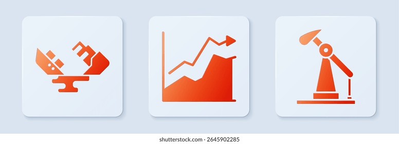 Set Oil price increase, Wrecked oil tanker ship and Oil pump or pump jack. White square button. Vector