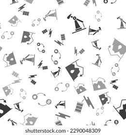 Set Oil pump or pump jack, Barrel oil leak, Drop in crude oil price and Oil exchange on seamless pattern. Vector
