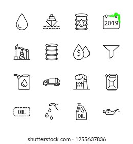 Set of Oil Related Vector Line Icons. Contains such Icons as Fuel Truck, Gas Station, Oil Factory, Transportation and more. Editable Stroke. 32x32 Pixel Perfect.