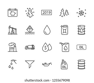 Set of Oil Related Vector Line Icons. Contains such Icons as Fuel Truck, Gas Station, Oil Factory, Transportation and more. Editable Stroke. 32x32 Pixel Perfect. - Shutterstock ID 1255679098