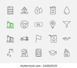 Set of Oil Related Vector Line Icons. Contains such Icons as Fuel Truck, Gas Station, Oil Factory, Transportation and more. Editable Stroke. 32x32 Pixel Perfect.