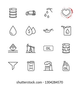 Set of Oil Related Vector Line Icons. Contains such Icons as Fuel Truck, Gas Station, Oil Factory, Transportation and more. Editable Stroke. 32x32 Pixel Perfect.