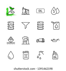 Set of Oil Related Vector Line Icons. Contains such Icons as Fuel Truck, Gas Station, Oil Factory, Transportation and more. Editable Stroke. 32x32 Pixel Perfect.