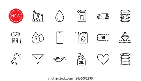 Set of Oil Related Vector Line Icons. Contains such Icons as Fuel Truck, Gas Station, Oil Factory, Transportation and more. Editable Stroke. 32x32 Pixel Perfect.