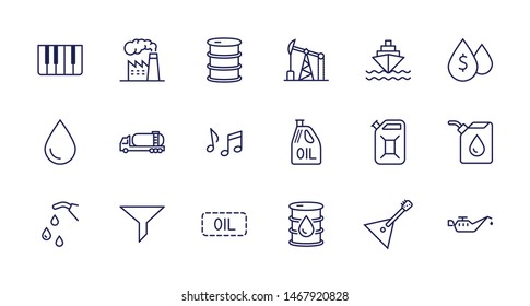 Set of Oil Related Vector Line Icons. Contains such Icons as Fuel Truck, Gas Station, Oil Factory, Transportation and more. Editable Stroke. 32x32 Pixel Perfect.