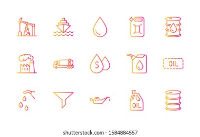 Set of Oil Related Vector Line Icons. Contains such Icons as Fuel Truck, Gas Station, Oil Factory, Transportation and more. Editable Stroke. 32x32 Pixel Perfect.