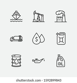 Set of Oil Related Vector Line Icons. Contains such Icons as Fuel Truck, Gas Station, Oil Factory, Transportation and more. Editable Stroke. 32x32 Pixel Perfect.