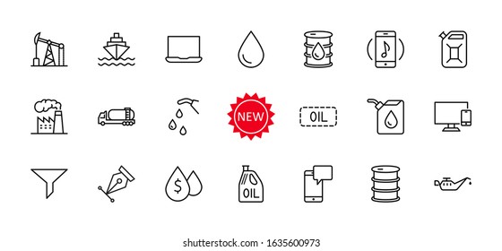 Set of Oil Related Vector Line Icons. Contains such Icons as Fuel Truck, Gas Station, Oil Factory, Transportation and more. Editable Stroke. 32x32 Pixels