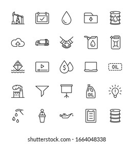 Set of Oil Related Vector Line Icons. Contains such Icons as Fuel Truck, Gas Station, Oil Factory, Transportation and more. Editable Stroke. 32x32 Pixels