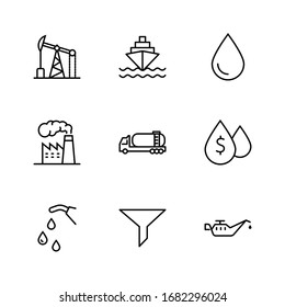 Set of Oil Related Vector Line Icons. Contains such Icons as Fuel Truck, Gas Station, Oil Factory, Transportation and more. Editable Stroke. 32x32 Pixels