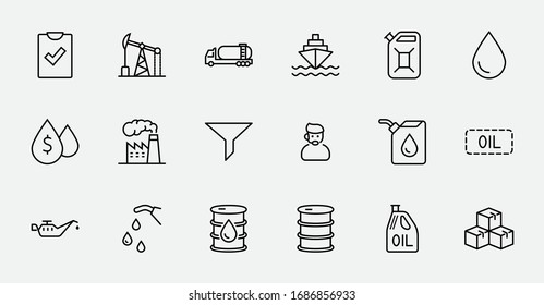 Set of Oil Related Vector Line Icons. Contains such Icons as Fuel Truck, Gas Station, Oil Factory, Transportation and more. Editable Stroke. 32x32 Pixels