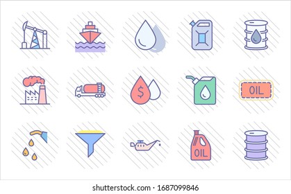 Set of Oil Related Vector Line Icons. Contains such Icons as Fuel Truck, Gas Station, Oil Factory, Transportation and more. Editable Stroke. 32x32 Pixel Perfect.
