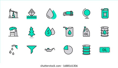 Set of Oil Related Vector Line Icons. Contains such Icons as Fuel Truck, Gas Station, Oil Factory, Transportation and more. Editable Stroke. 32x32 Pixel Perfect.