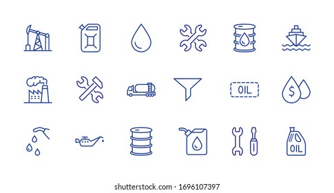 Set of Oil Related Vector Line Icons. Contains such Icons as Fuel Truck, Gas Station, Oil Factory, Transportation and more. Editable Stroke. 32x32 Pixels