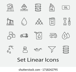 Set of Oil Related Vector Line Icons. Contains such Icons as Fuel Truck, Gas Station, Oil Factory, Transportation and more. Editable Stroke. 32x32 Pixels